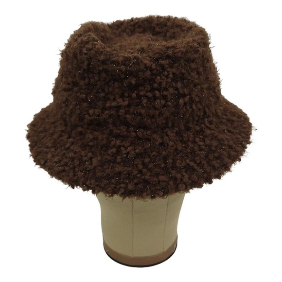 Cejon Brown Nubby Shaggy Sparkle Bucket Hat Floral Blossom One Size Festival Y2K - Picture 6 of 12